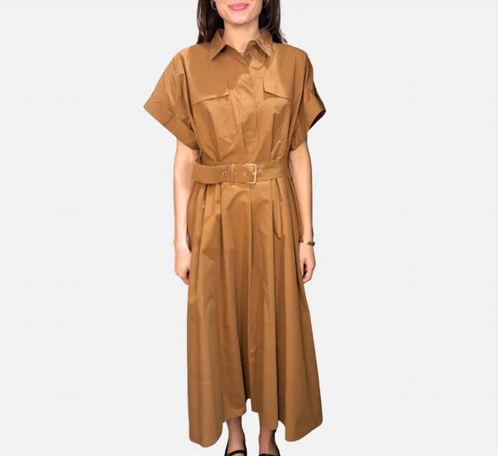 NEW SUNCOO cristal shirtwaist maxi dress in tabacco